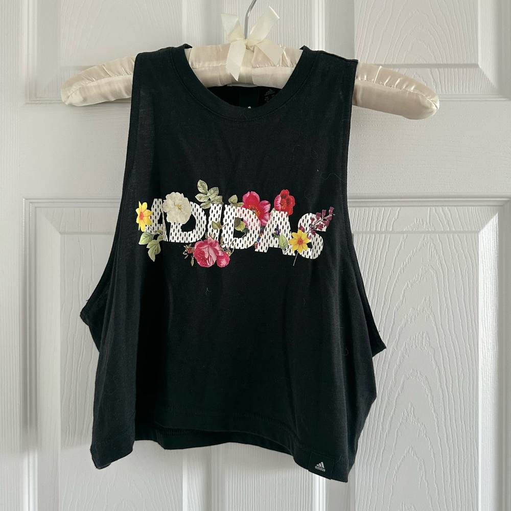Adidas Black Floral Logo Tank Top